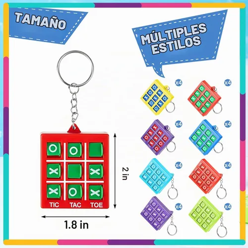 Vista 2 de Hicarer - Llavero de juego de 8 piezas de Tic Tac Toe para niños de 4 a 8 a 12 años Intenso