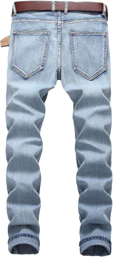 Vista 2 de Fredd Marshall - Pantalones de mezclilla ajustados para hombres, son elásticos y de diseño rasgado