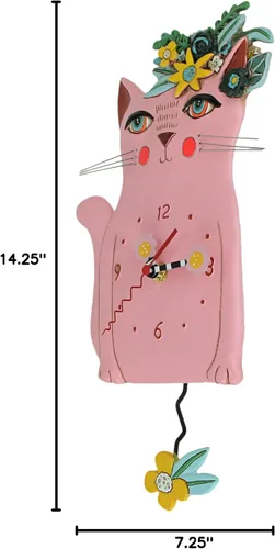 Vista 4 de Enesco Allen Designs Pretty Kitty - Reloj de pared con péndulo esculpido con flores, 14 pulgadas, color rosa