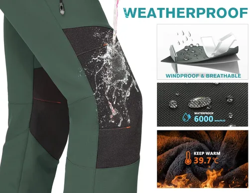 Vista 2 de IUGA Pantalones de nieve para mujer, impermeables, para senderismo, aislados, softshell, con forro polar, para snowboard, 4 bolsillos