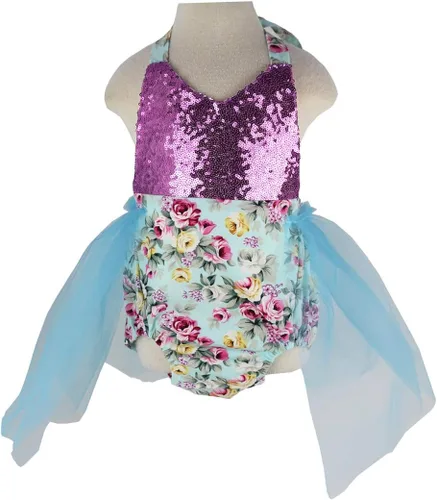 Vista 2 de Wennikids Mameluco de sirena con lentejuelas para bebé niña