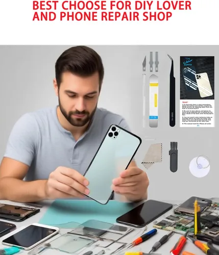 Vista 6 de Back Glass Replacement for iPhone 12mini 5.4 inches with Repir Tools Big Hole OEM Rear Cover Glass Pre-Installed Adhesive Black for DIY Lover