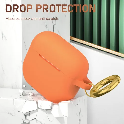 Vista 5 de Funda protectora de silicona con llavero, compatible con AirPods de 3ª generación (2021), LED frontal visible (naranja brillante)
