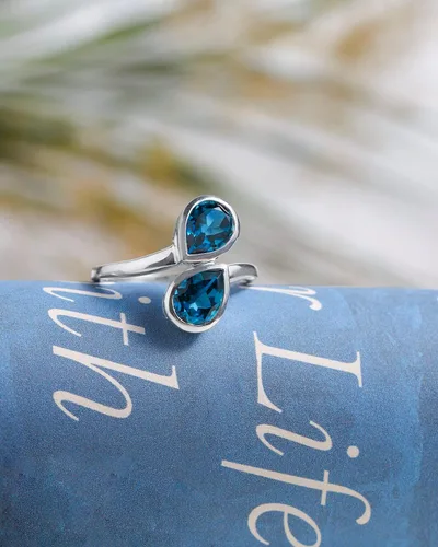 Vista 2 de YoTreasure London Blue Topaz Rhodolite Garnet Rainbow Moonstone Ring Solid Gold Plated 925 Sterling Silver Jewelry