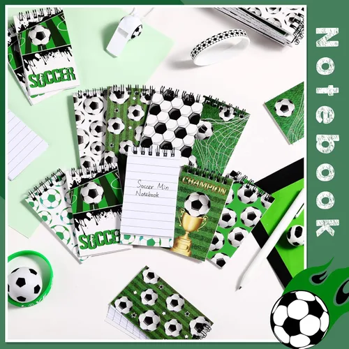 Vista 3 de 24 piezas de recuerdos de fiesta de fútbol, mini cuadernos de fútbol, diario en espiral, bloc de notas de competencia, profesores, escuela, aula