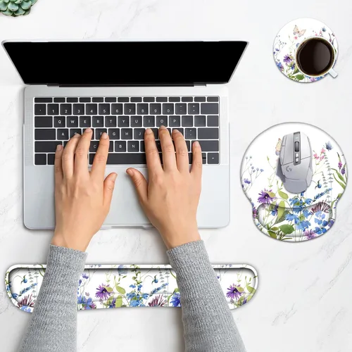 Vista 2 de Reposamuñecas para teclado, alfombrilla ergonómica para mouse con soporte de muñeca, reposamuñecas de espuma viscoelástica, base antideslizante