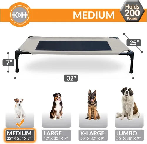 Vista 3 de K&H Pet Products Cuna elevada para perros para exteriores, hamaca elevada transpirable y refrescante para perros medianos, funda de malla lavable