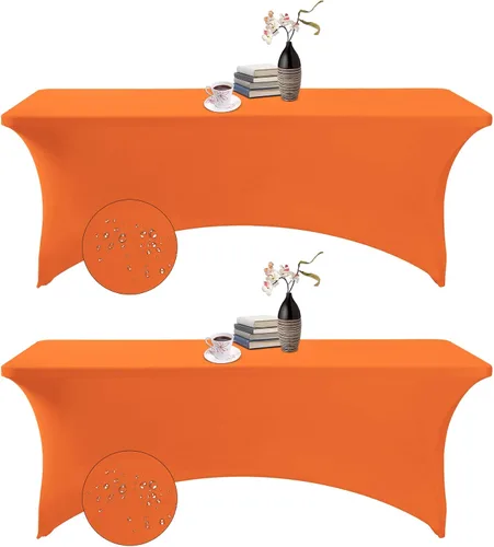 Vista 161 de Paquete de 2 fundas de mesa de elastano impermeables para mesas rectangulares, 6 pies, negras, elásticas, resistentes a manchas, para todas