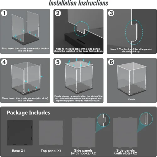 Vista 6 de Vitrina de acrílico transparente para coleccionables, caja de exhibición de acrílico con base, escaparate organizador de protección a prueba