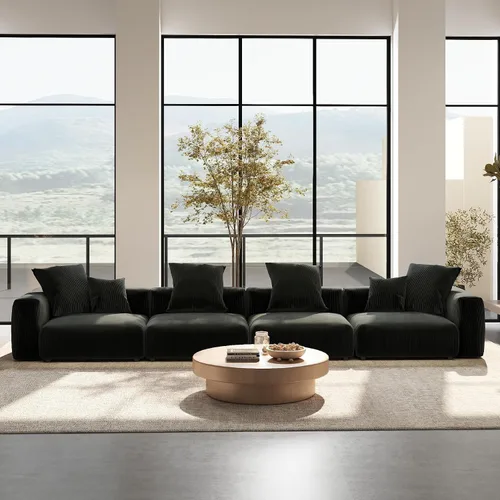 Vista 23 de Sofá seccional modular en forma de nube, sofá en L con otomano, sofá cama de 260 cm de tamaño grande, sofás cama de corduroy para sala de estar