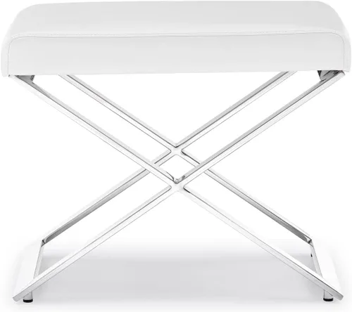 Vista 4 de ZURI Modern Fenix otomana - Cuero sintético blanco con base de acero inoxidable pulido