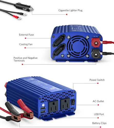 Vista 5 de Inversor de corriente DC 12 V a 110 V AC convertidor (azul)