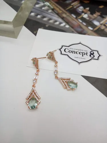 Vista 4 de Cconcept8 - Aretes largos hipoalergénicos y sin Nikel con zircornia, poste de plata de ley 925 para wamen