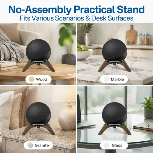 Vista 7 de Soporte de escritorio de madera para Echo Dot de 4ª y 5ª generación y soporte para Echo Dot Max para un mejor sonido, soporte de altavoz de trípode