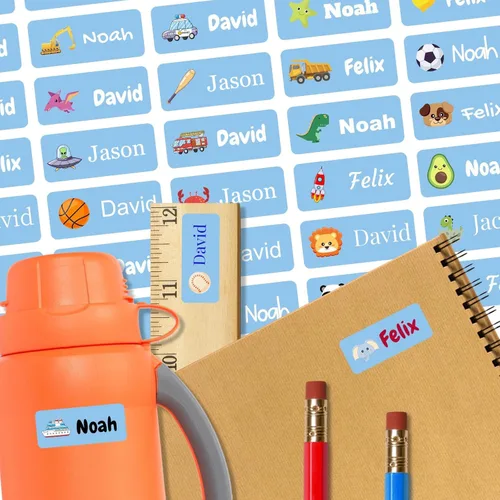 Vista 23 de 128 etiquetas adhesivas de nombre personalizadas para guardería, etiquetas de nombre impermeables personalizadas para niños, suministros escolares