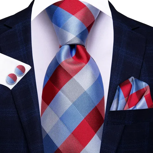 Vista 262 de Hi-Tie Corbata clásica de cachemira para hombre con pañuelo y gemelos a cuadros