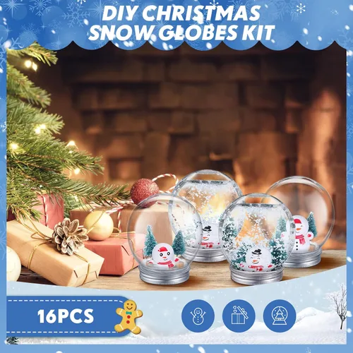 Vista 4 de Jerify Juego de 16 globos de nieve transparentes de plástico de 3.58 pulgadas, globo de agua con tapa de rosca, árboles de Navidad artificiales