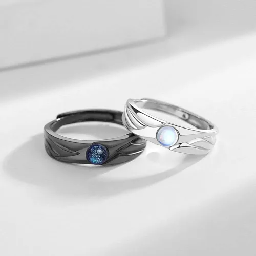 Vista 2 de Corona de princesa y caballero para parejas, anillo de promesa con piedra lunar para mujeres, hombres, ella, él, mejor amigo, juego de 2 anillos