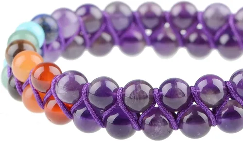 Vista 4 de MASSIVE BEADS Pulsera de macramé con cristales naturales para curación de chakras, cuentas de piedra de doble capa, piedras preciosas