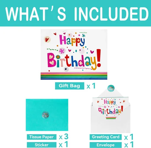 Vista 3 de Qirrmiy Juego de bolsas de regalo extra grandes de 16.5 pulgadas con tarjeta de felicitación y papel de seda verde (lindo "Happy Birthday")