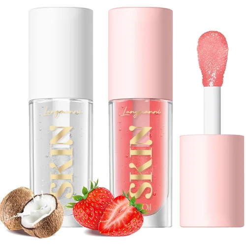 Vista 11 de LANGMANNI Aceite de labios hidratante, brillo labial no pegajoso, bálsamo labial, cuidado labial, aceite labial con sabor a fruta para labios secos
