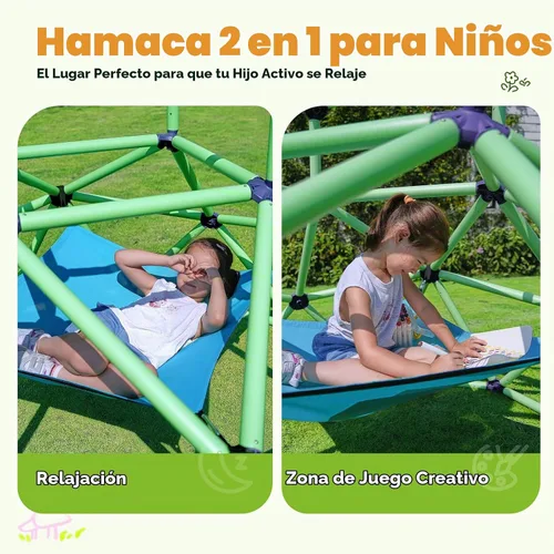 Vista 6 de Zupapa Monkey Bars Cúpula de Escalada con Hamaca - Gimnasio de la Jungla Resistente y Portátil con Hamaca para Niños, Conjunto de Juegos de Patio