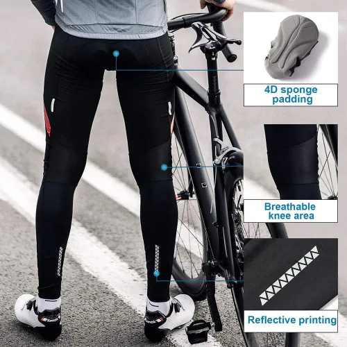 Vista 5 de Santic Mallas de ciclismo con peto para hombre, acolchadas, largas acolchadas con bolsillo