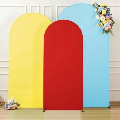 Vista 8 de Juego de 3 fundas elásticas para arco de arco iris de 6, 5, 4 pies, para arco de boda, juego de 3 fundas de elastano ajustadas, de tela azul