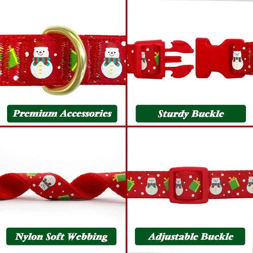 Vista 2 de azuza Collar de Navidad para mascotas, collar de Navidad ajustable para perro con cuernos de Navidad, accesorios de corbatín de muñeco de nieve