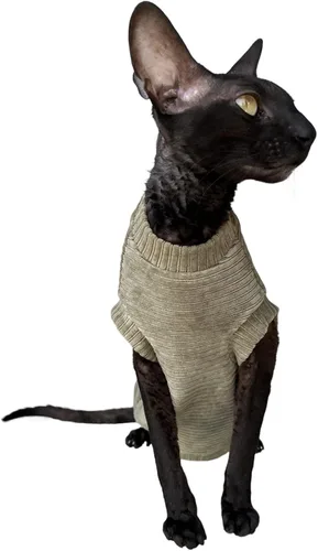 Vista 4 de Camiseta de pana de gato para Sphynx y gatos desnudos, mono de gato, traje de gato, ropa de gato, abrigo de gato, gatito bebé Grow (XS, azul)