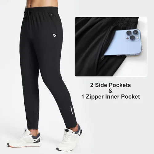Vista 3 de BALEAF Mens Fleece Lined Sweatpants Tapered Water Resistant Athletic Running Pants Joggers with Zip Pocket Cold Weather