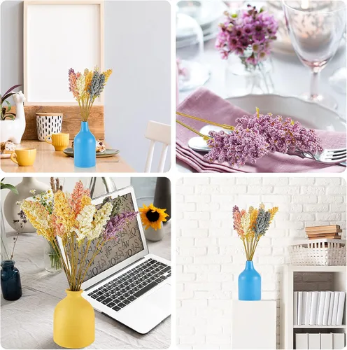 Vista 7 de WILLBOND 24 piezas de flores artificiales de aliento de espuma pastel, púas de bayas, mini ramo de flores de vainilla falsas para el hogar, jarrón