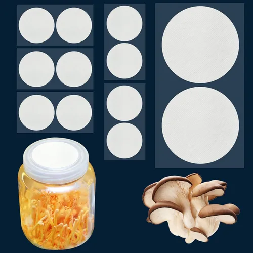 Vista 7 de 64 unids 0.787 in diámetro sintético filtro disco hidrófobo PTFE membrana 0.3um poro tamaño adhesivo fuerte para el cultivo de hongos