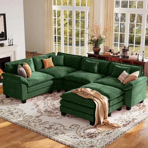 Vista 54 de Sofá modular de gran tamaño de 154 pulgadas, cómodo sofá en forma de U con 3 otomanas móviles, sofá moderno de felpilla de 7 plazas para sala