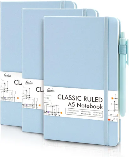 Vista 18 de feela Paquete de 3 Cuadernos Diarios a Granel, Cuaderno de Tapa Dura Clásico con Rayas Rayado Diarios con Soporte para Bolígrafo para Mujeres Niñas