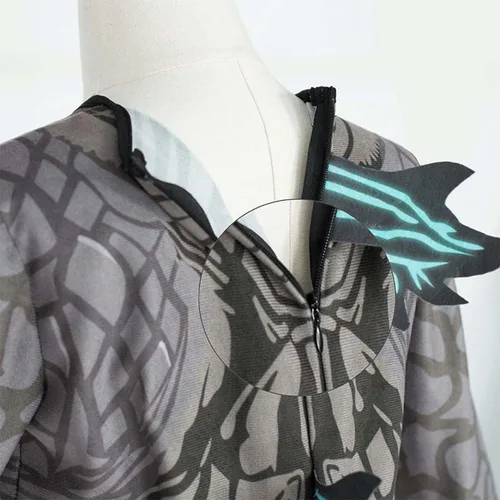 Vista 3 de Disfraz de dinosaurio Kaiju para cosplay de cola de rey de los monstruos, niño con máscara para Halloween