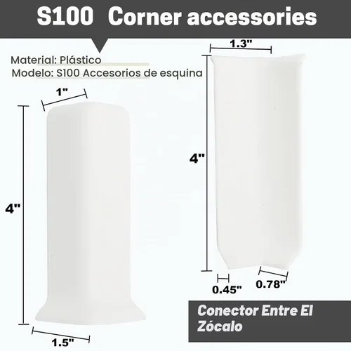 Vista 2 de COUKIU - Bloques de esquina autoadhesivos para zócalo de 4 pulgadas, color blanco, juego de 6 piezas 3 inside and 3 outside corners for connecting