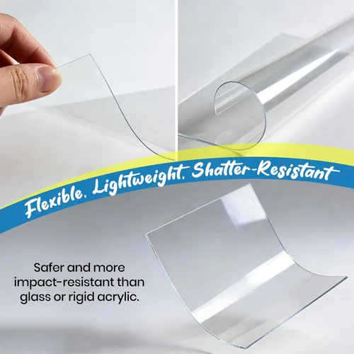 Vista 4 de Paquete de 10 paneles de plástico PET de 5 x 7 pulgadas / plexiglás de 0.04 pulgadas, alternativa de vidrio irrompible, ligera y asequible. Uso