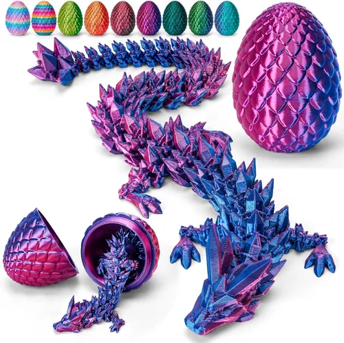 Vista 14 de TBOLINE - Paquete con 4 huevos de dragón impresos en 3D, animales de cristal articulados, juguete para la ansiedad, autismo, TDAH, piezas míticas
