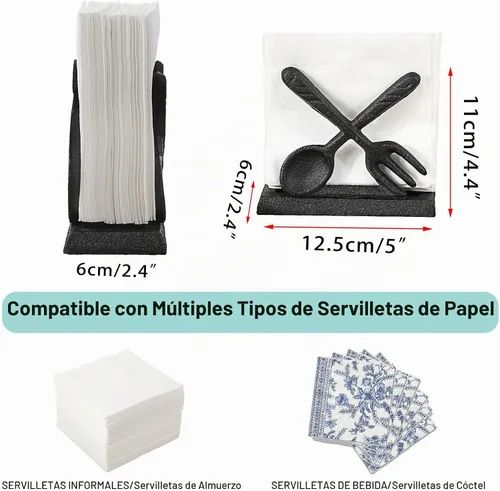 Vista 3 de Sumnacon Servilleteros verticales retro para cocina, comedor, hierro fundido resistente, para cóctel, almuerzo, servilleteros para mesas, bonito