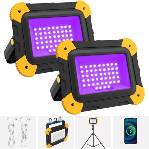Vista 9 de AUMIO Paquete de 2 luces negras UV recargables de 405 nm con modos alto y Púrpura