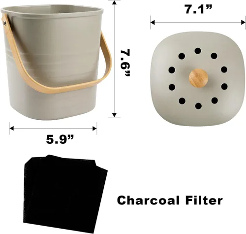 Vista 7 de Contenedor de Compost para Cocina, LALASTAR Cubo de Compost de Encimera con Tapa, Hecho de Fibra de Bambú Sostenible, Cubo de Compost