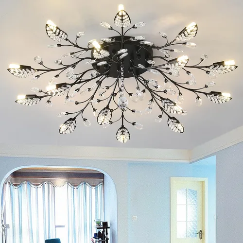 Vista 11 de Lámpara de techo de cristal, lámpara de flores, luces de techo semiempotradas de hojas doradas, accesorios de iluminación de cocina para dormitorio