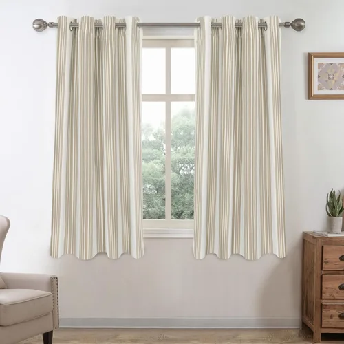Vista 42 de DriftAway Chris Linen - Cortinas opacas con capa térmica y reductora de sonido, 63 pulgadas de largo para dormitorio, cortinas estampadas a rayas