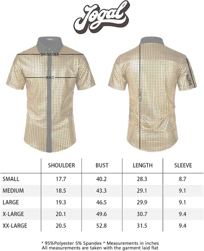 Vista 7 de JOGAL Camisa de vestir para hombre de lentejuelas plateadas manga corta botones hacia abajo de los años 70