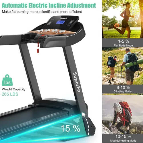 Vista 2 de GYMAX Cinta de correr plegable de 3.75 HP, caminadora inclinada automática del 1 al 15% con control de aplicación GYMAX App, 12 programas