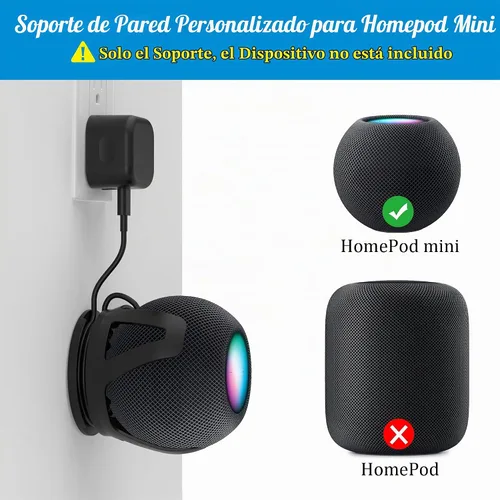 Vista 2 de PlusAcc Soporte de pared para HomePod Mini - Soporte compatible con Homepod Mini, sin sonido amortiguado, con gestión de cables, accesorios de Negro