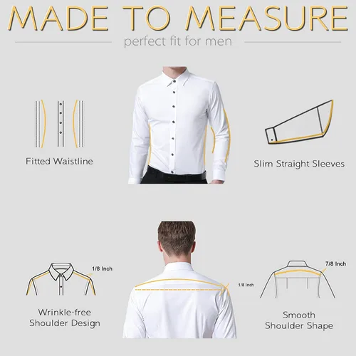 Vista 2 de FLY HAWK Camisas de vestir para hombre, ajuste delgado, manga larga, elástica, fibra de bambú, con botones