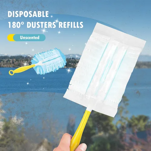 Vista 2 de 30 repuestos de plumero compatibles con plumeros de mango de 180°, reemplazo de plumero multisuperficie resistente de 180° con 1 mango estándar, sin