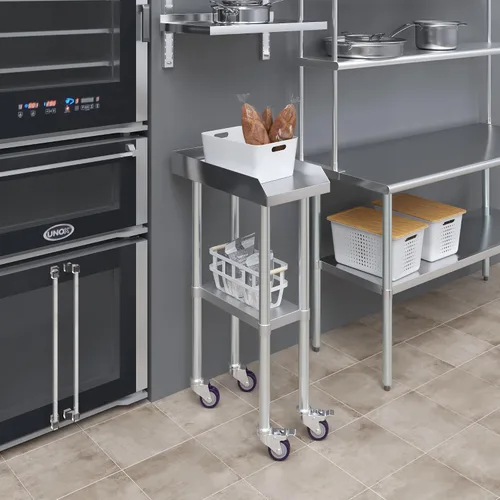 Vista 7 de AmGood Mesa de trabajo comercial con protector contra salpicaduras y salpicaduras laterales con ruedas NSF